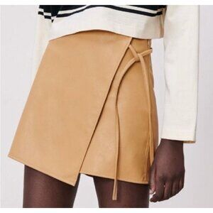 Zara Faux Leather Mini Wrap Skirt - Tan - Size S
